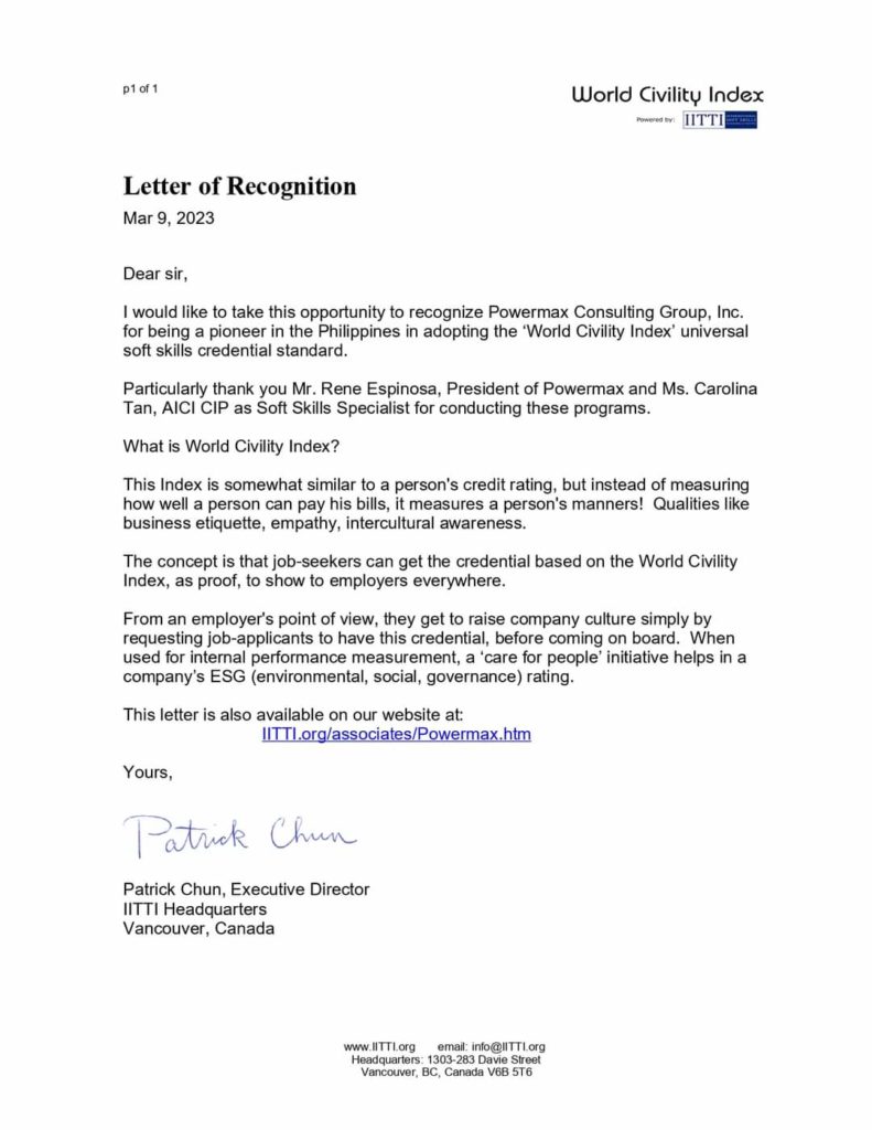 Powermax Receives IITTI Letter of Recognition